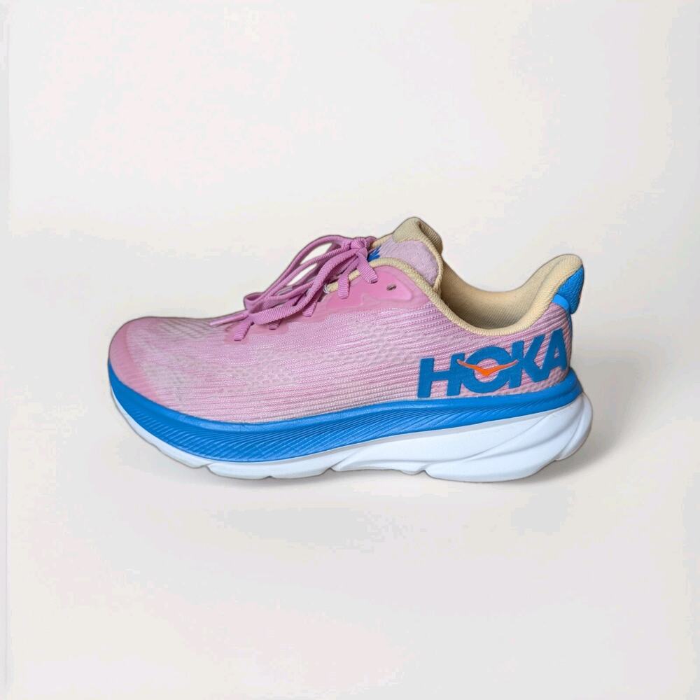 Hoka Clifton 9 Running Shoes Women's Size 6 Pink Blue Cushioned Road Trainer